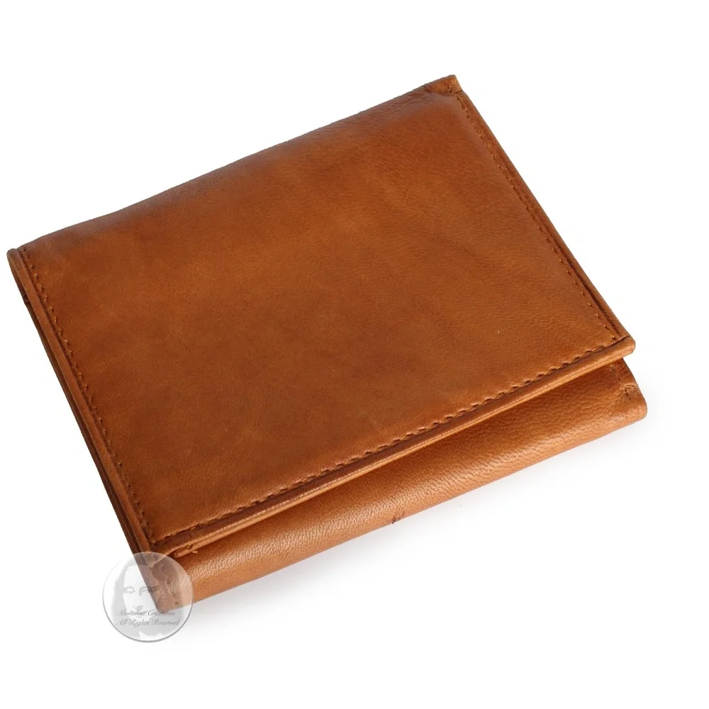 Rolfs Wallet Lambskin Leather Trifold Tan Unisex Vintage